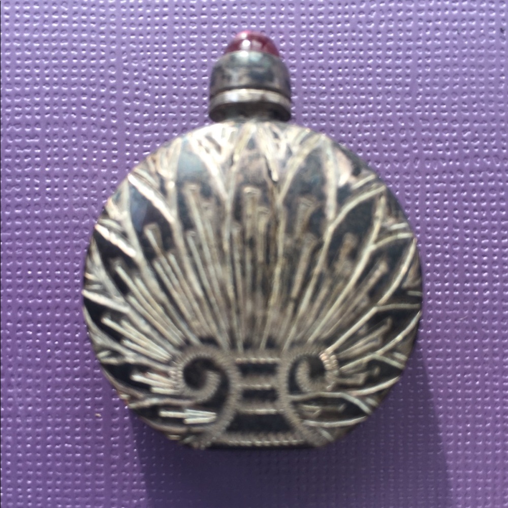 Art Deco Peacock Feather Engraved Silver Perfume